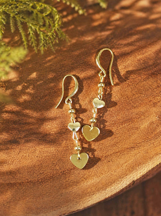 Double Heart Drop Earrings [18ct Gold-Plated]