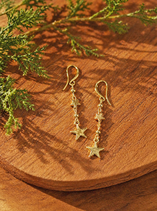 Double Star Drop Earrings [18ct Gold-Plated]