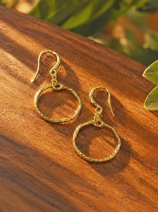 Simple Hammered Ring Earrings [18ct Gold-Plated]