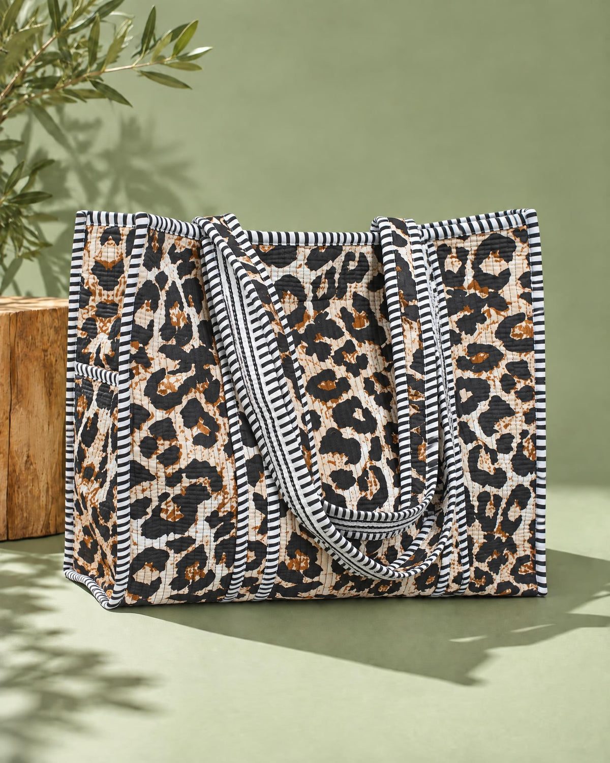 Indian Quilted Cotton Tote Bag - Large Leopard Print