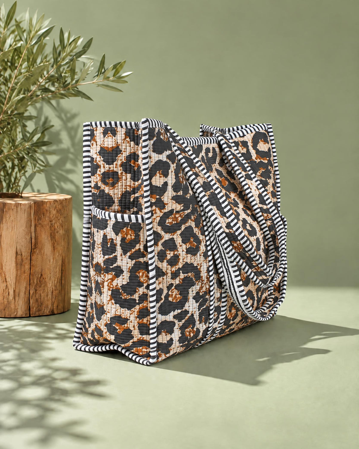 Indian Quilted Cotton Tote Bag - Large Leopard Print