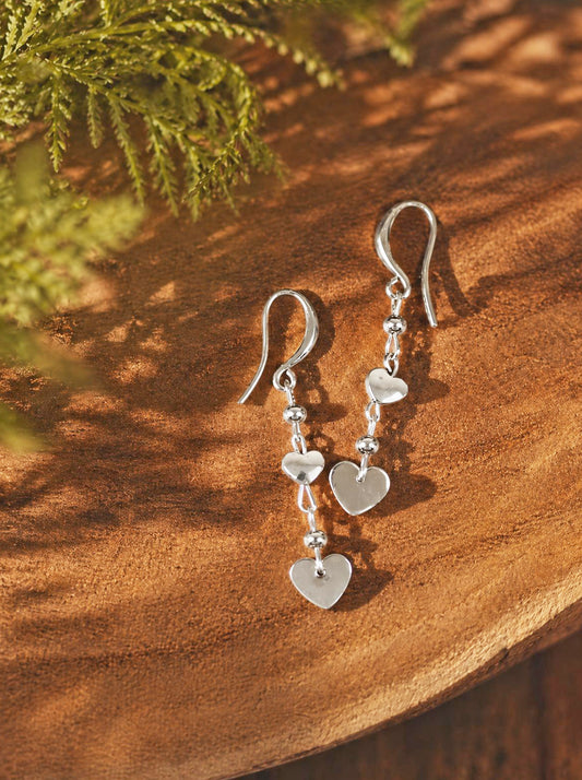 Double Heart Drop Earrings [Silver-Plated]