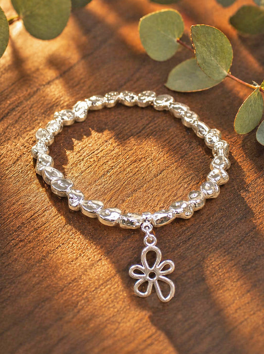 Nugget & Flower Charm Bracelet [Silver-Plated]
