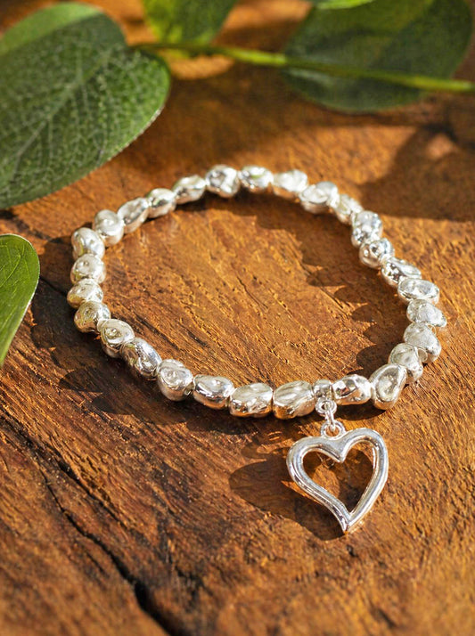 Nugget & Heart Charm Bracelet [Silver-Plated]