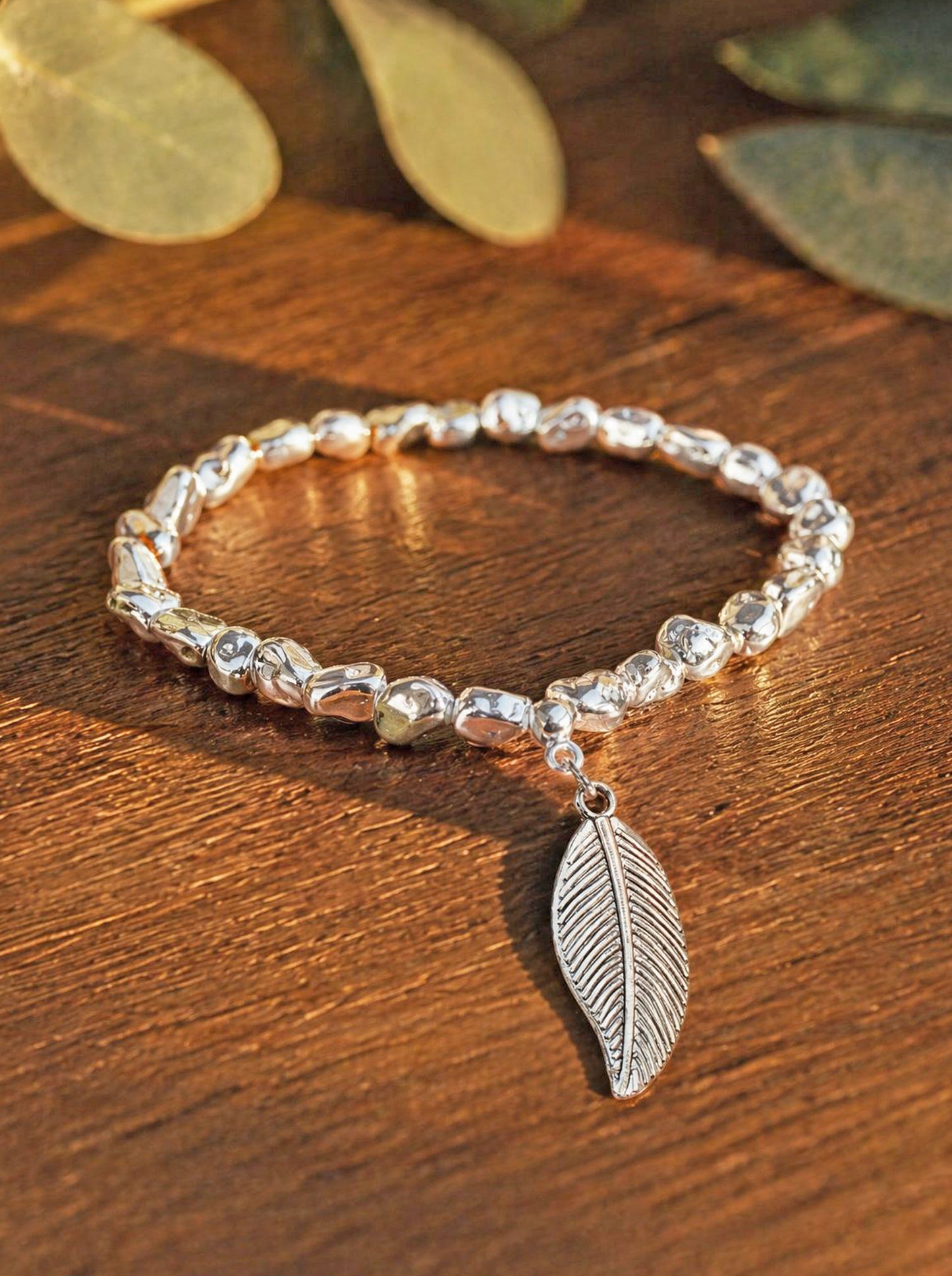 Nugget & Leaf Charm Bracelet [Silver-Plated]