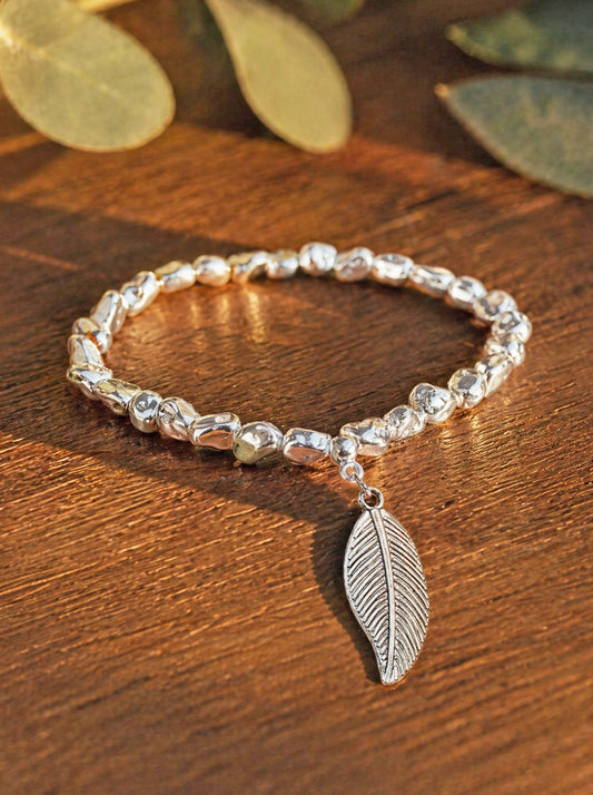 Nugget & Leaf Charm Bracelet [Silver-Plated]