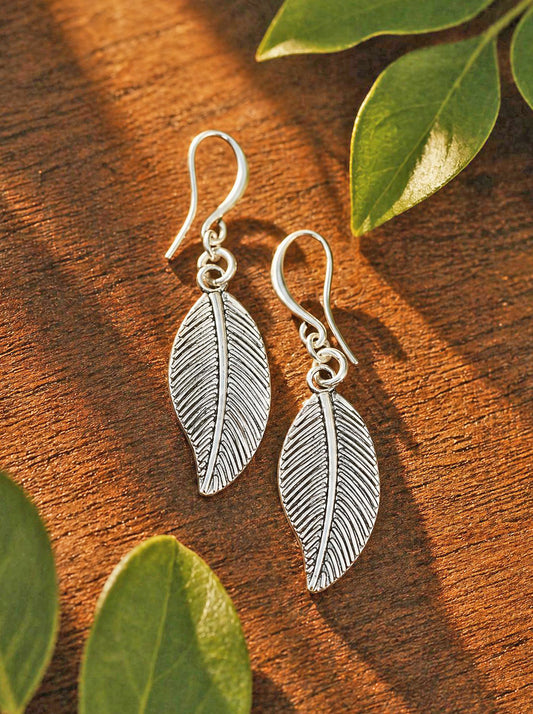 Mini Leaf Charm Earrings [Silver-Plated]