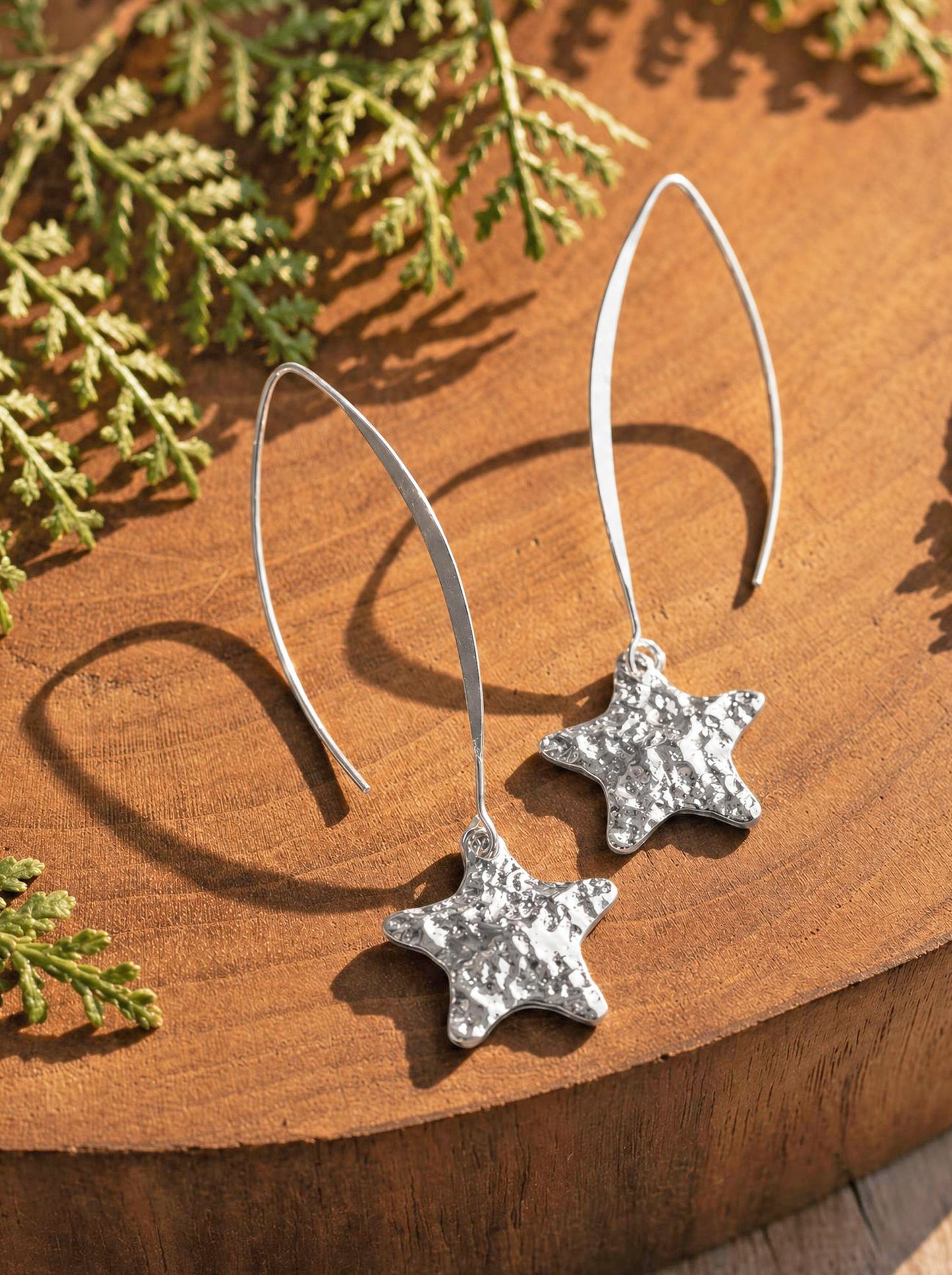 Hammered Star & Spike Earrings [Silver-Plated]