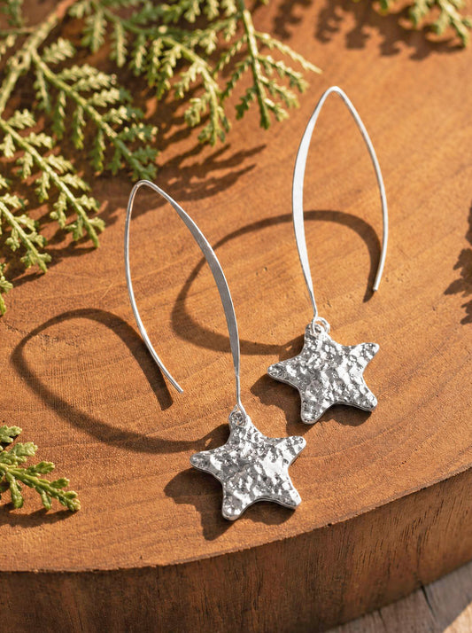 Hammered Star & Spike Earrings [Silver-Plated]