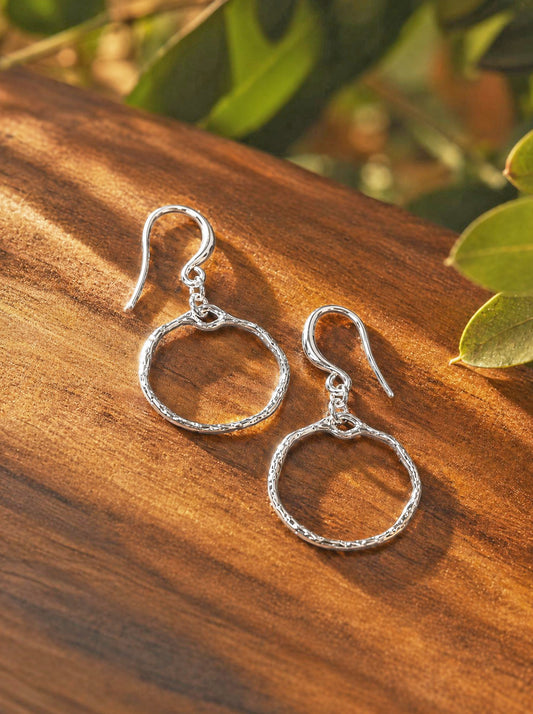 Simple Hammered Ring Earrings [Silver-Plated]